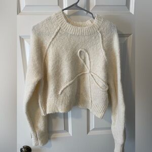 American Eagle Outfitters Cream Sweater with Bow Accent